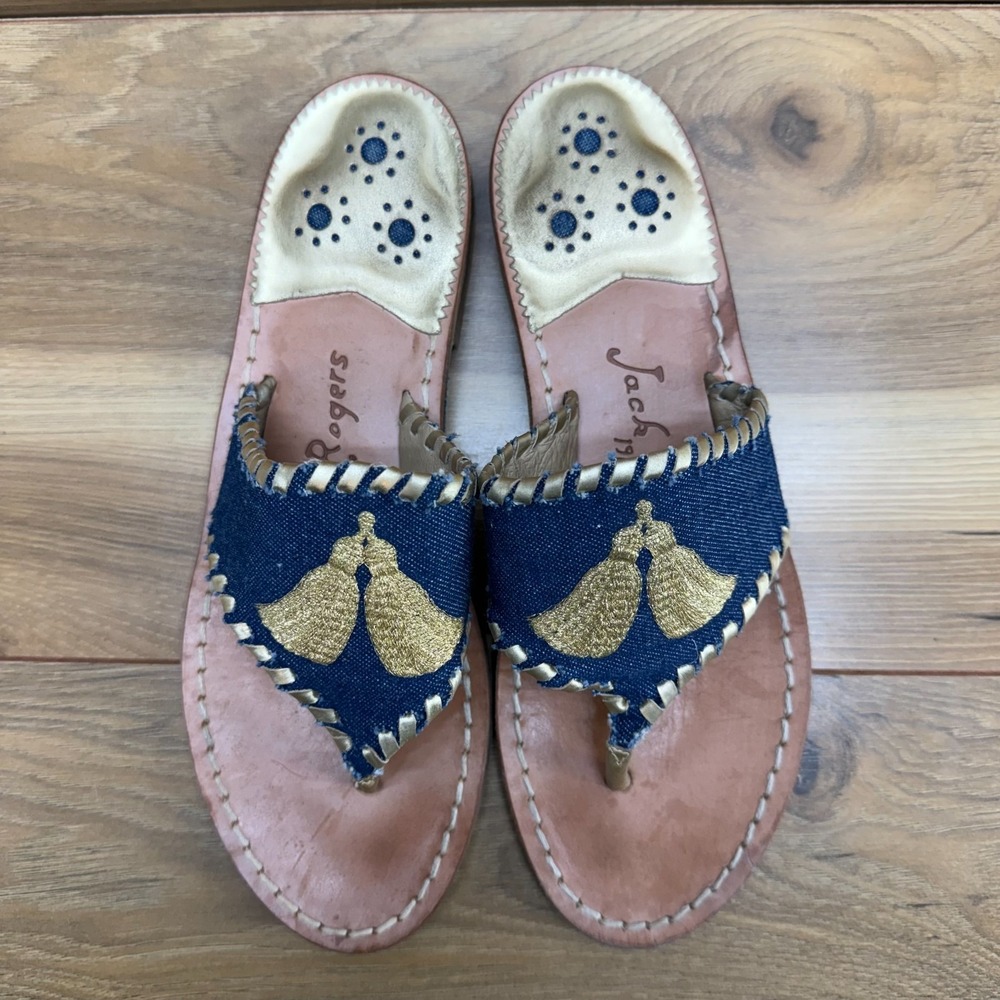 Jack Rogers Flip Flops Denim Tassel Womens 7 M Thong Sandals Summer Travel Walk
